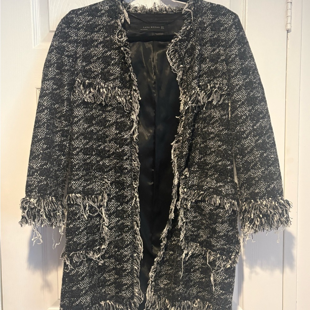 Zara Black and White Textured Blazer